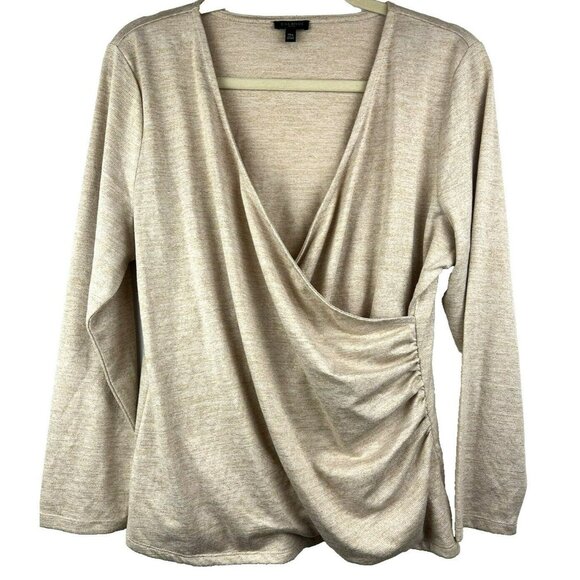 Talbots Tops - Talbots Faux Wrap Blouse Cardigan Women’s P XL  Long Sleeve Gold Shimmer Solid